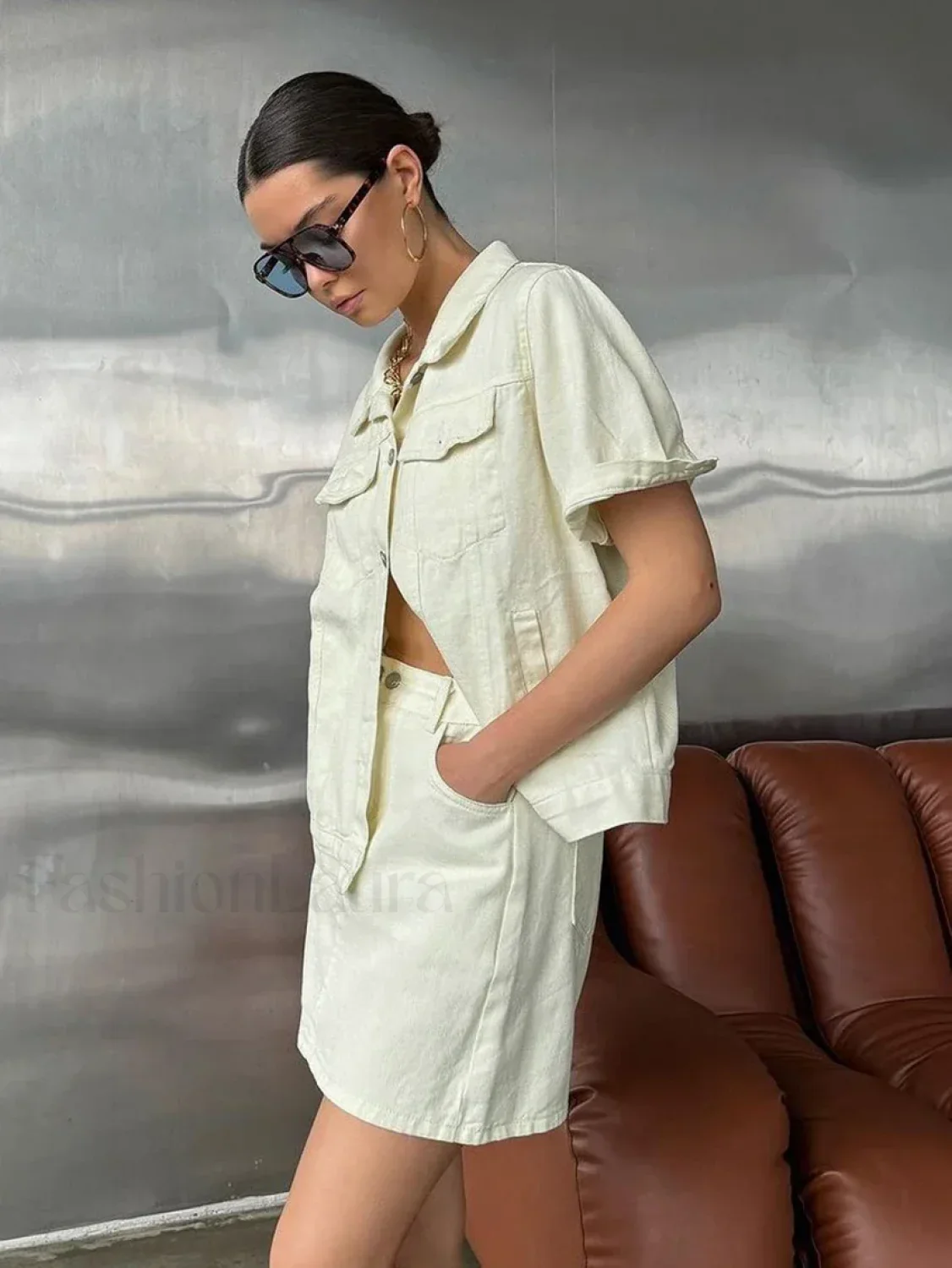 Short Sleeve Skirt Nightwear Two Piece Set - Image 3