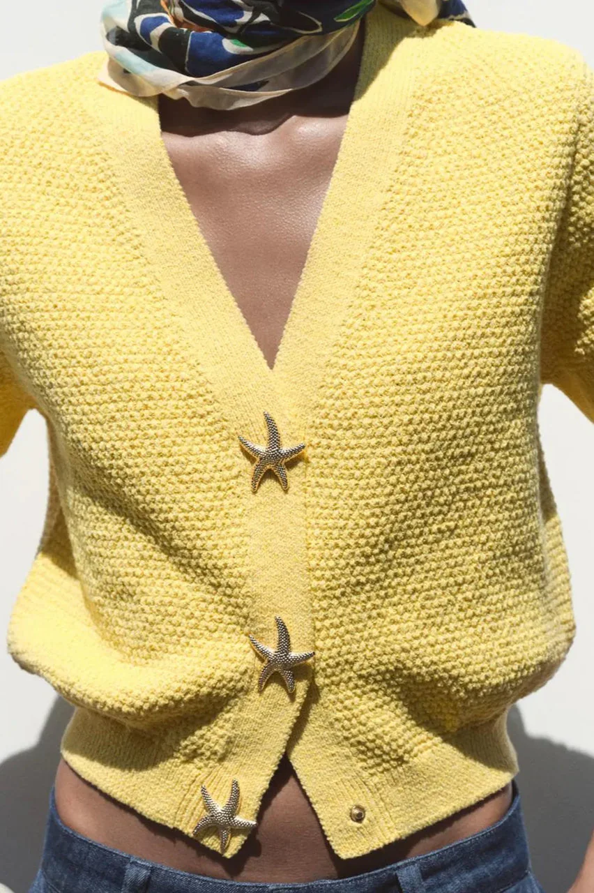 Short Sleeve Starfish Button Knit Cardigan - Image 17