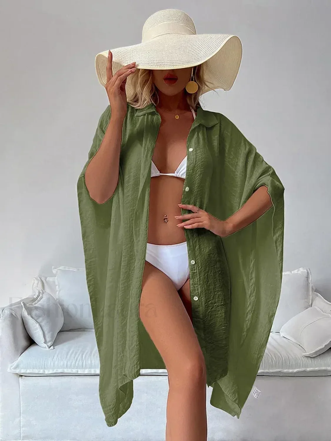 Single Breasted Turn-Down Collar Cover Up - Image 14