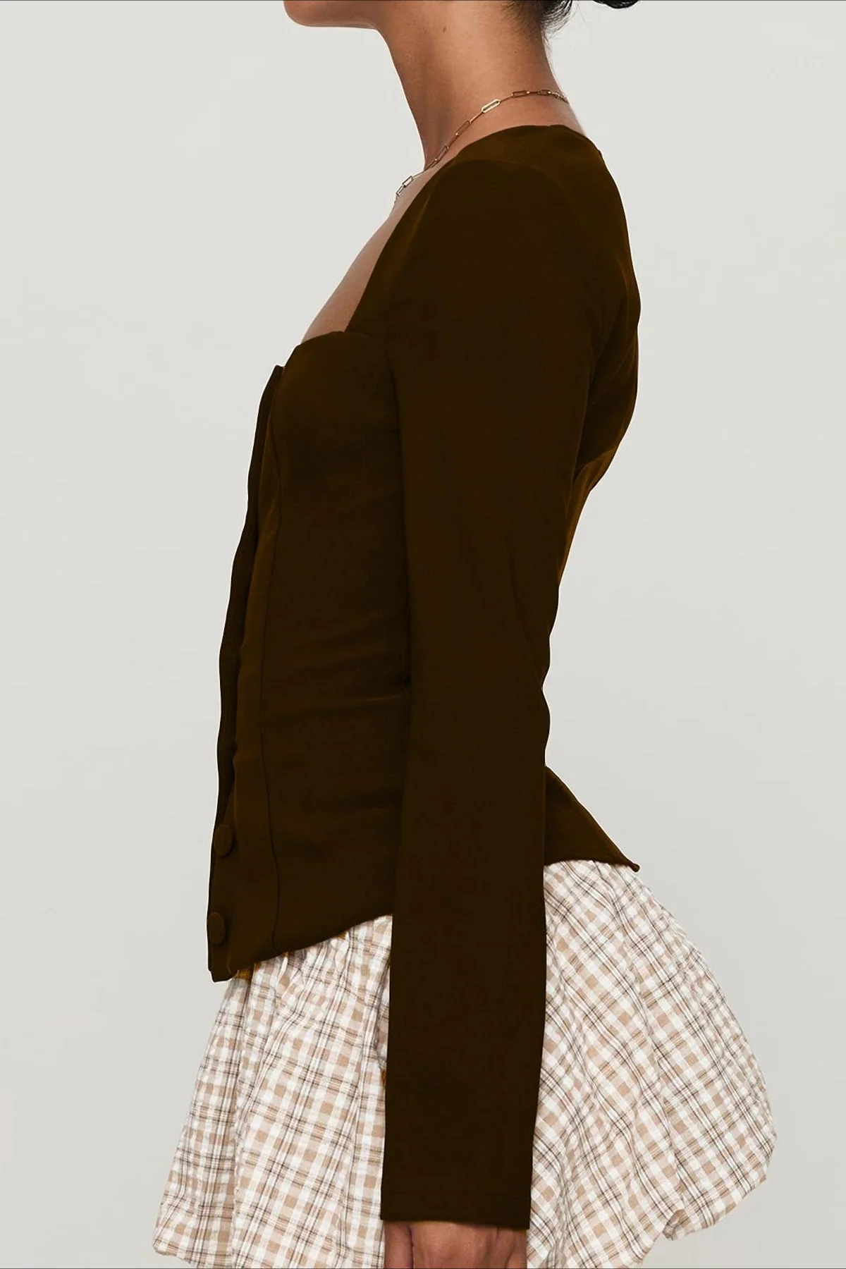 Single Button Knit Long Sleeve Blouse - Image 5
