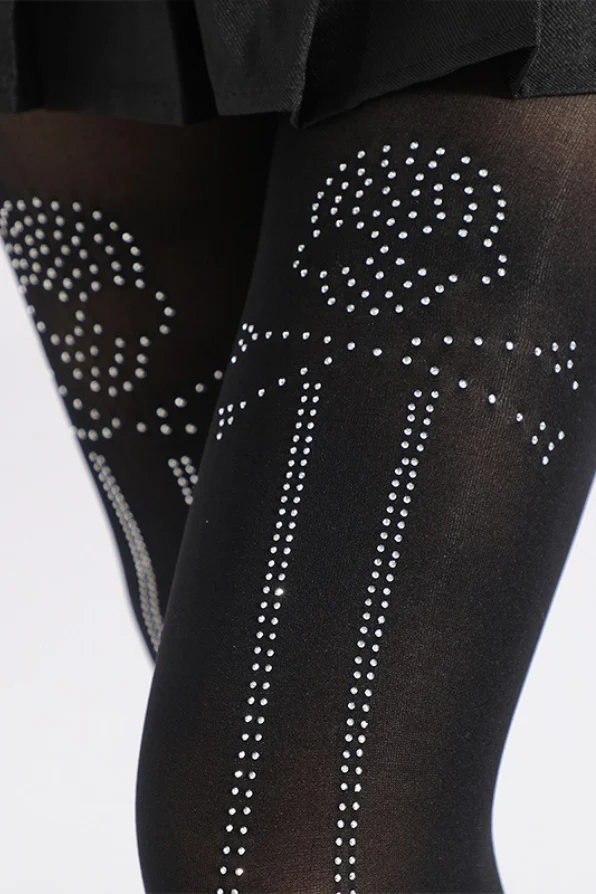 Skull Diamond Pattern Mesh Rhinestone Tights - Image 3
