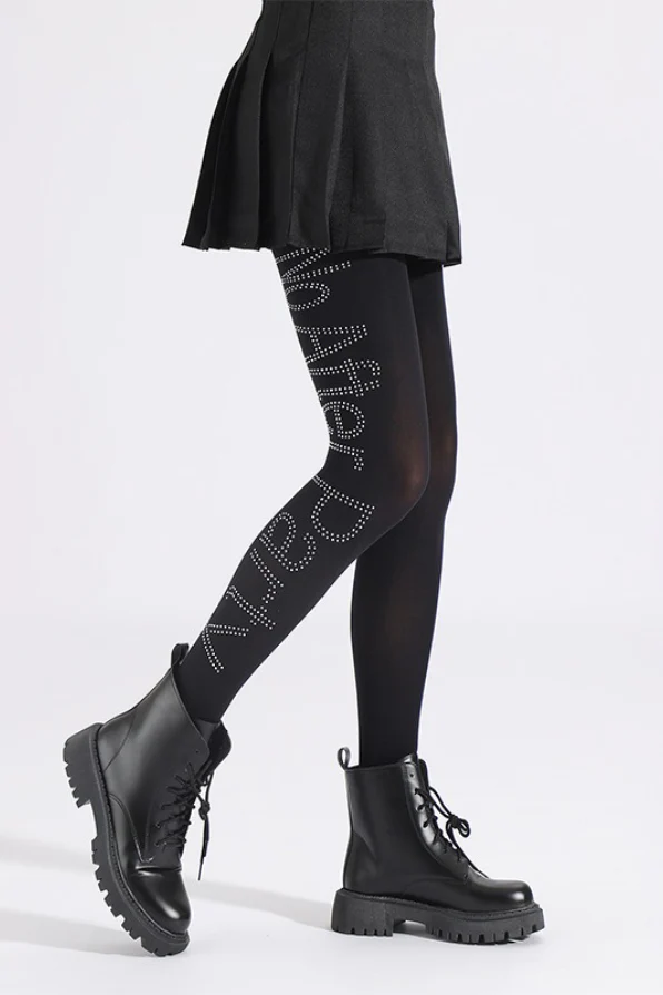Skull Diamond Pattern Mesh Rhinestone Tights - Image 6