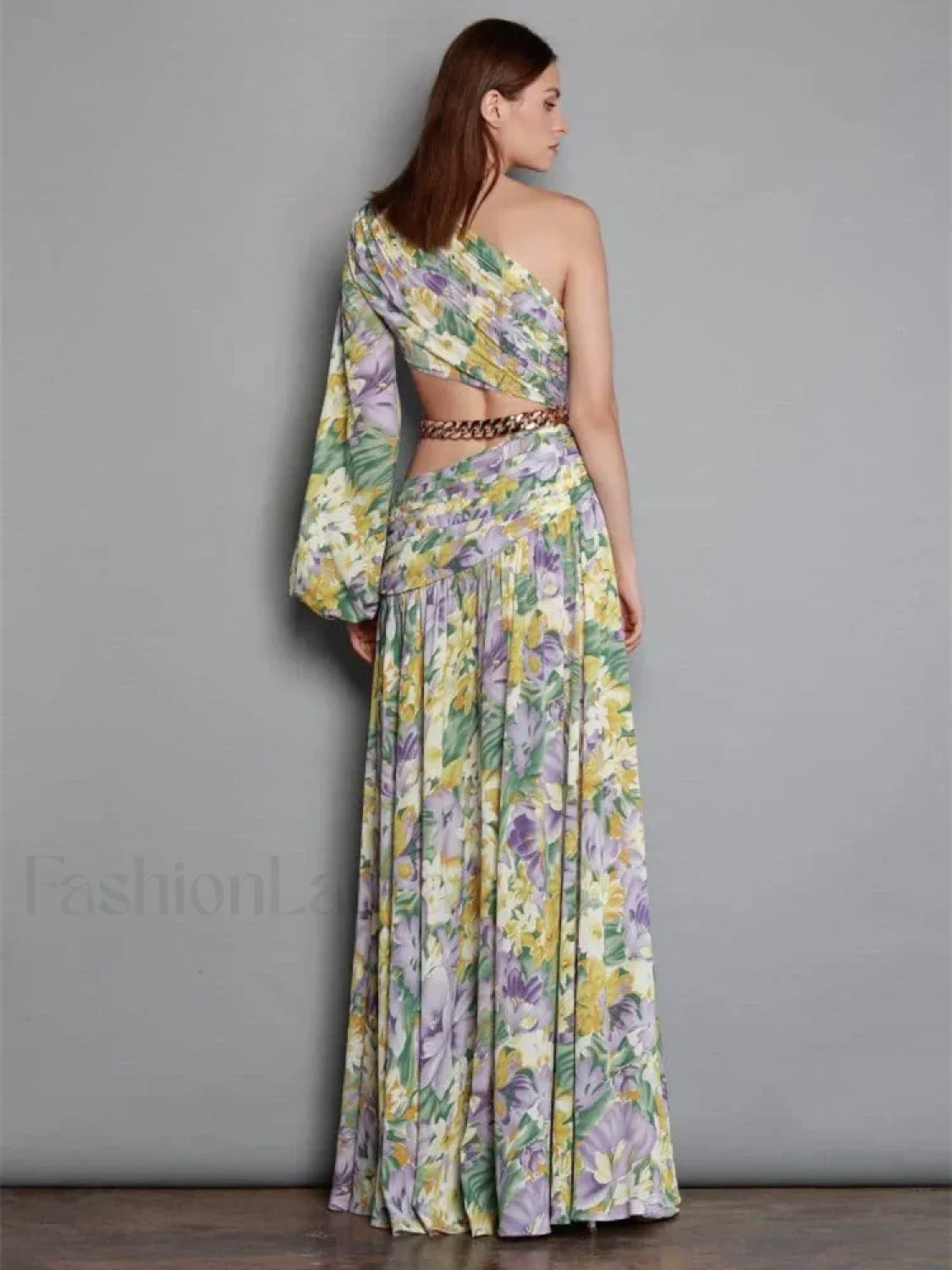 Slanted Chain Shoulder Floral Dress - Image 4