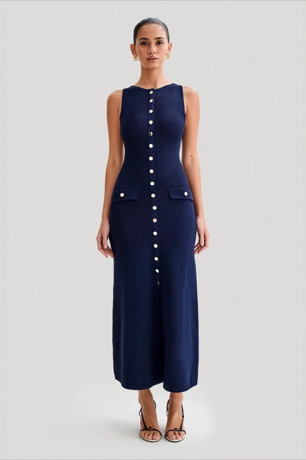 Sleeveless Round Neck Knit Sweater Dress - Image 2