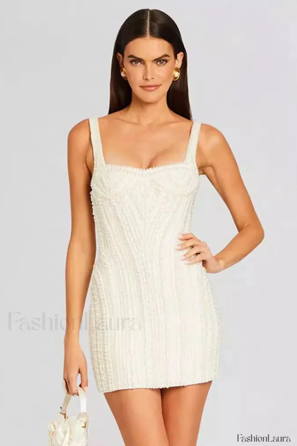 Slim Beaded Strappy Evening Mini Dress - Image 14