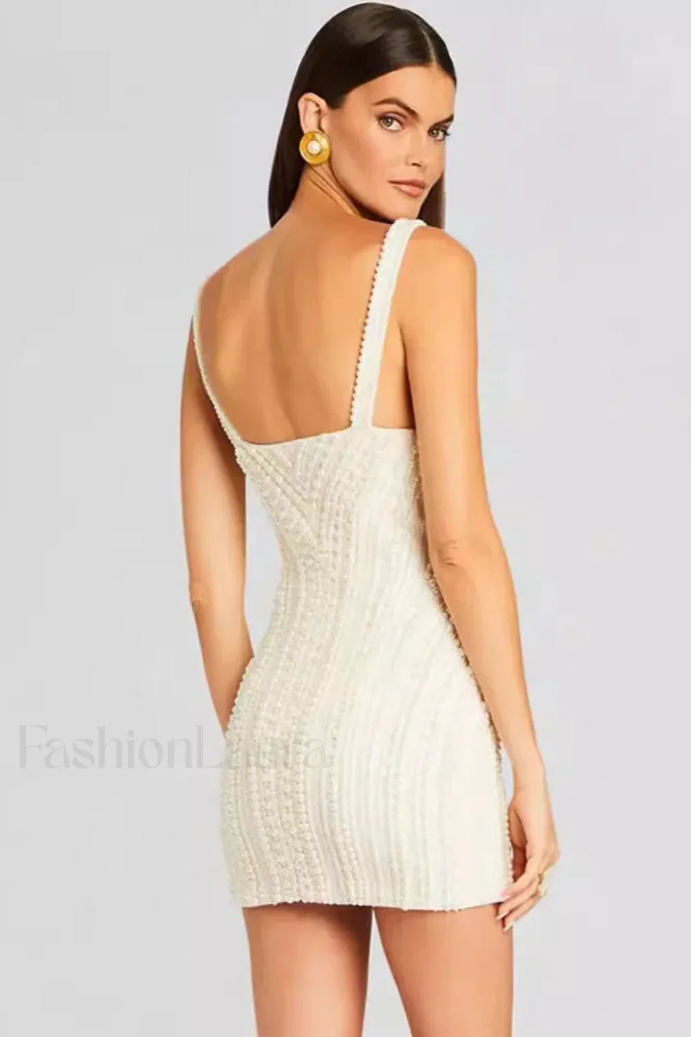Slim Beaded Strappy Evening Mini Dress - Image 7