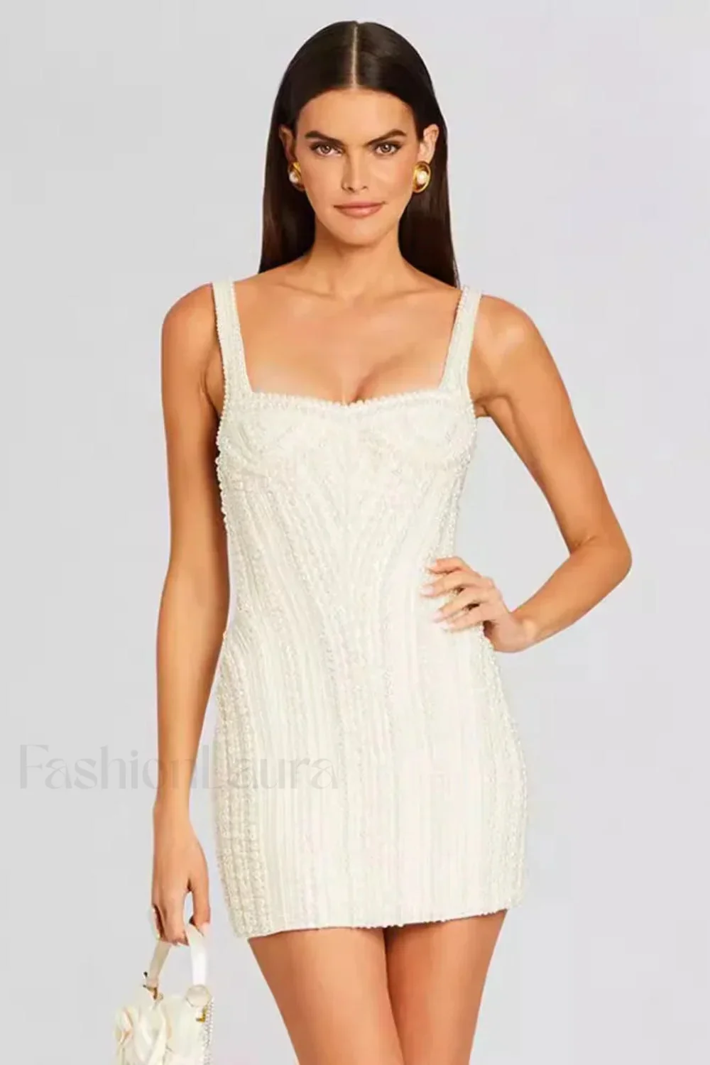 Slim Beaded Strappy Evening Mini Dress - Image 8