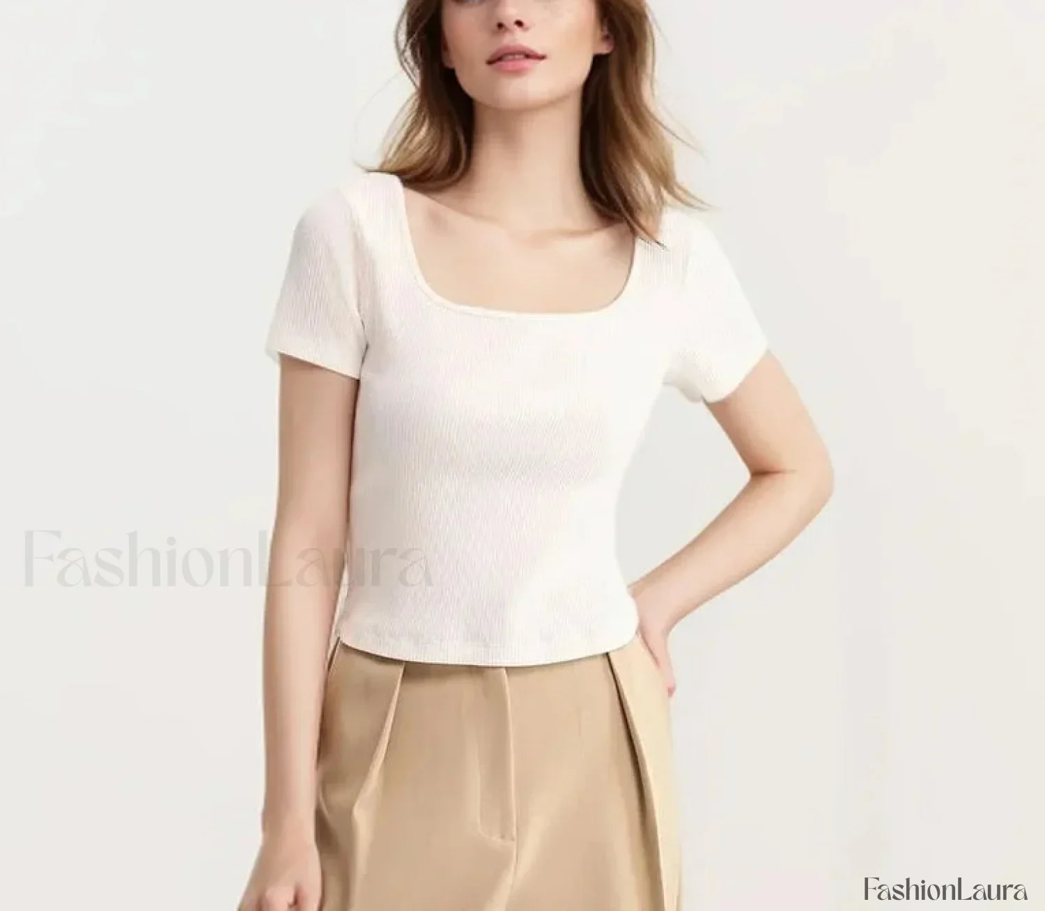 Slim Elegant Square Collar Cotton T-Shirt - Image 12