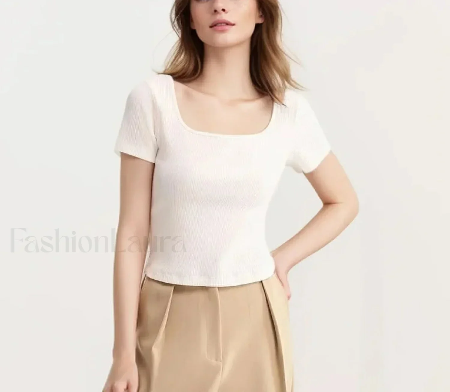 Slim Elegant Square Collar Cotton T-Shirt - Image 8