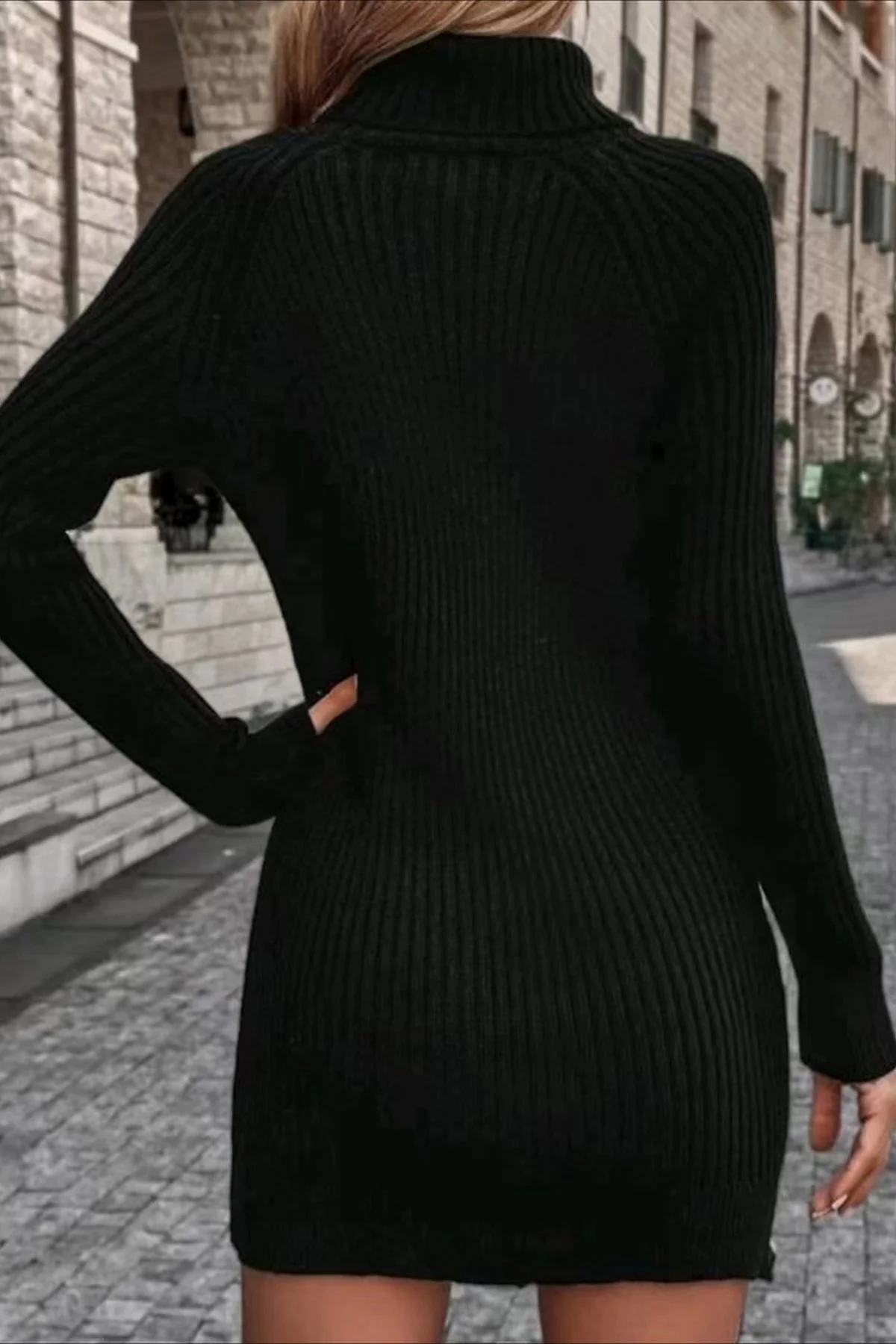 Slim Fit Long Sleeve Knit Sweater Dress - Image 2