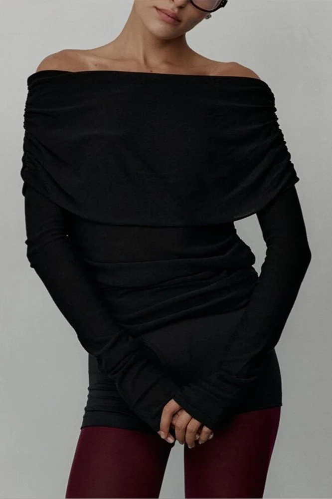 Slim Fit Slit Neck Long Sleeve Knit Top - Image 3