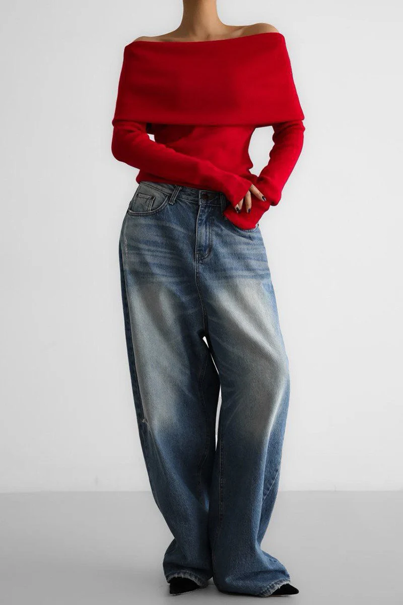 Slim Fit Slit Neck Long Sleeve Knit Top - Image 5