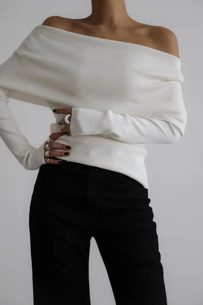 Slim Fit Slit Neck Long Sleeve Knit Top - Image 6