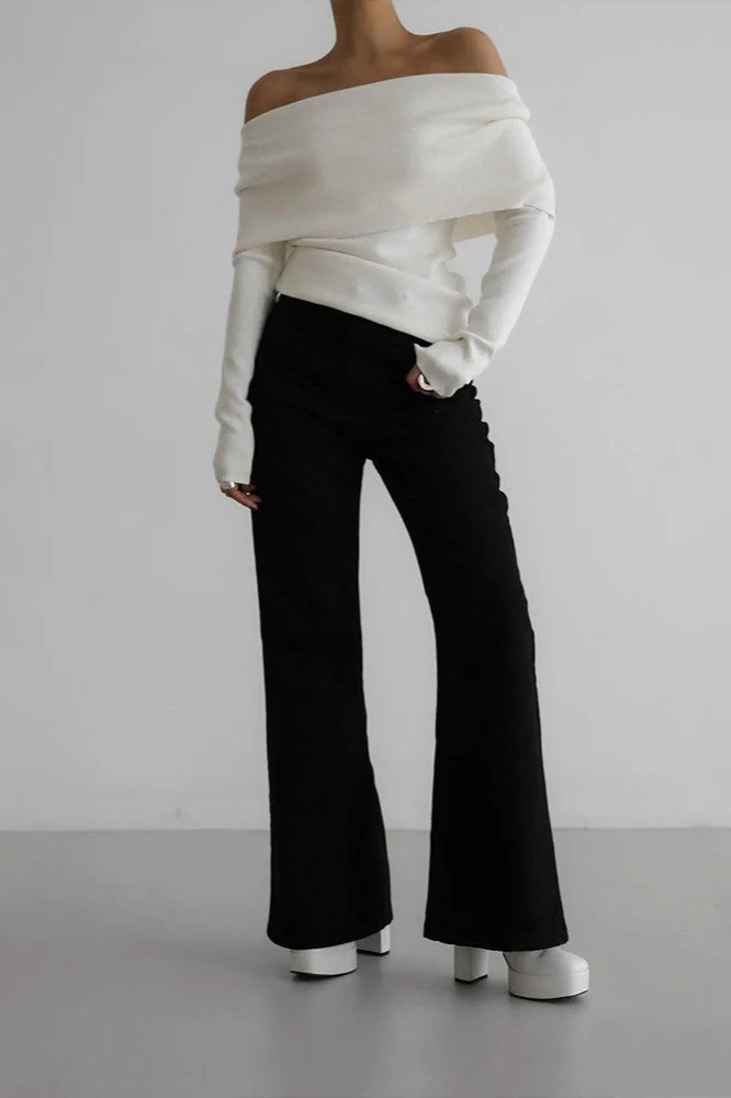 Slim Fit Slit Neck Long Sleeve Knit Top - Image 7