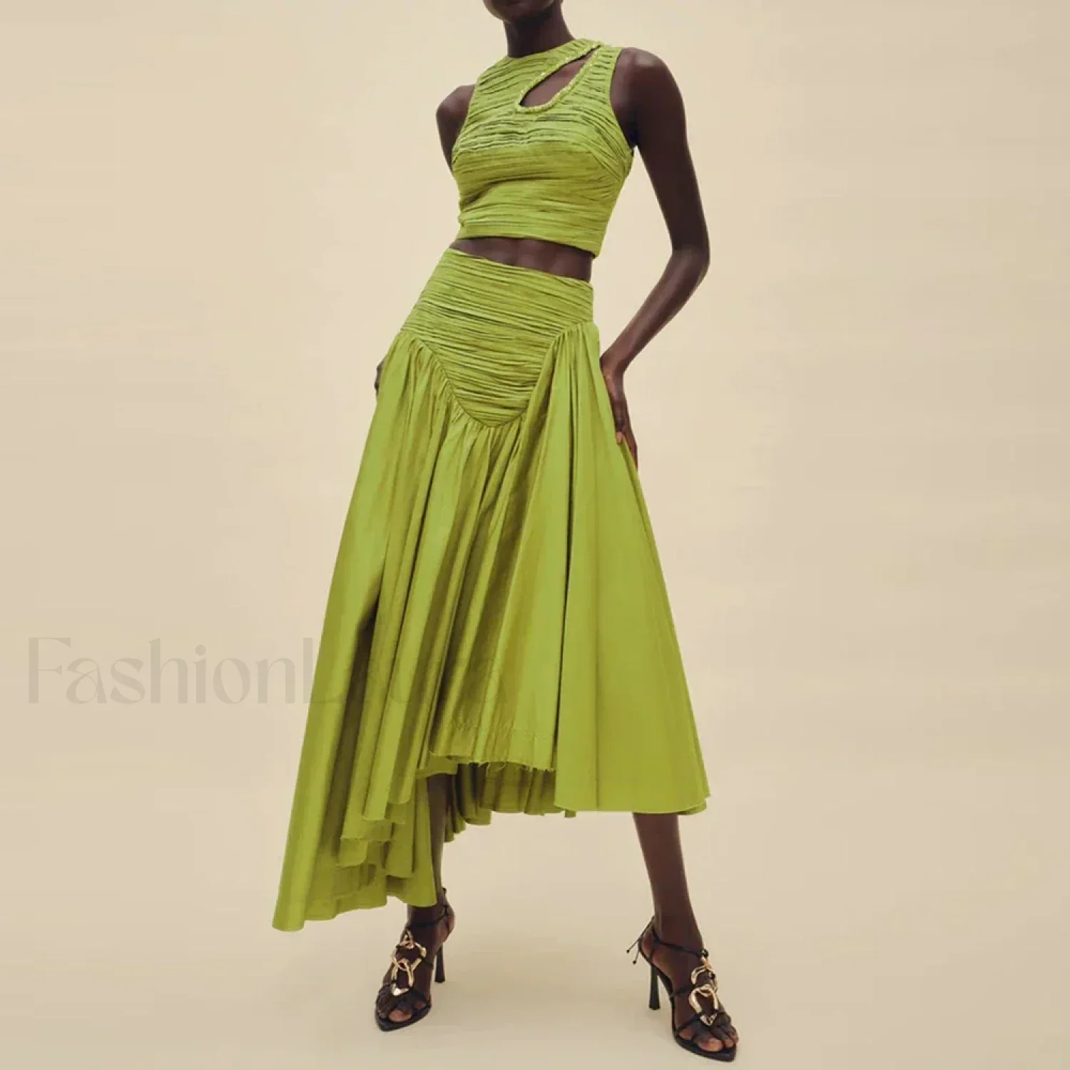 Slim Hollow Pleated Skirt Two Piece Set - Image 7