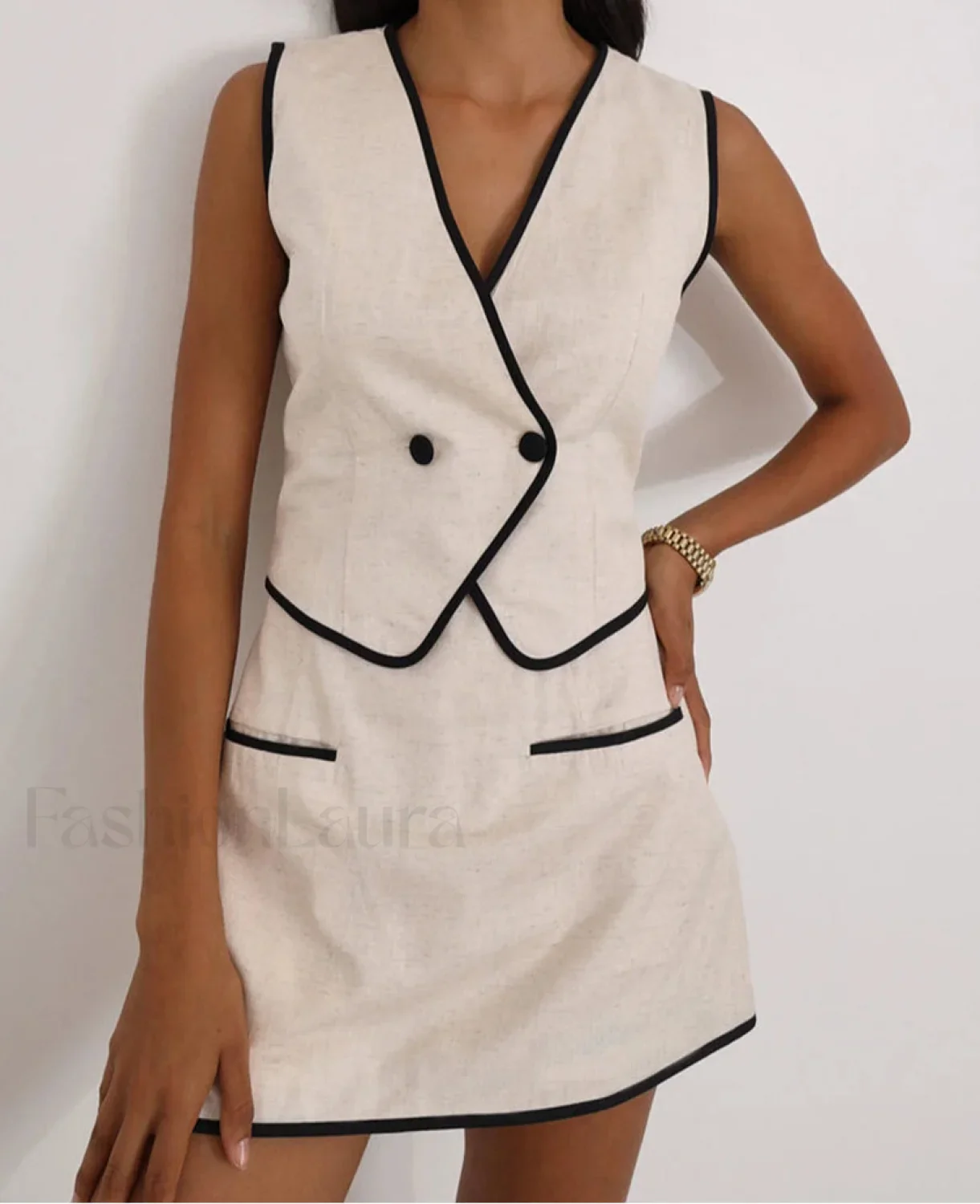 Slim Khaki Cotton Crop Shorts Two Piece Set - Image 2