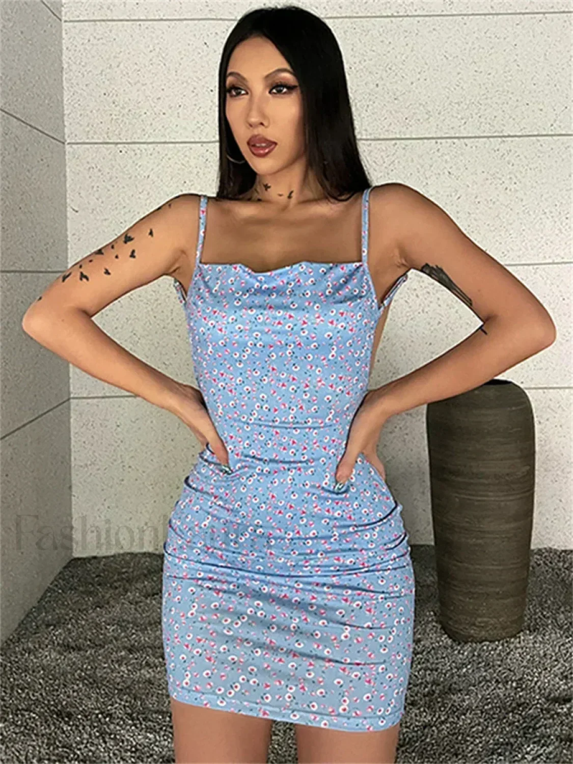 Sling Wrap Bodycon Floral Dress - Image 2