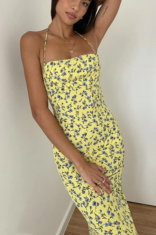 Slit Backless Slim Strap Floral Dress - Image 3