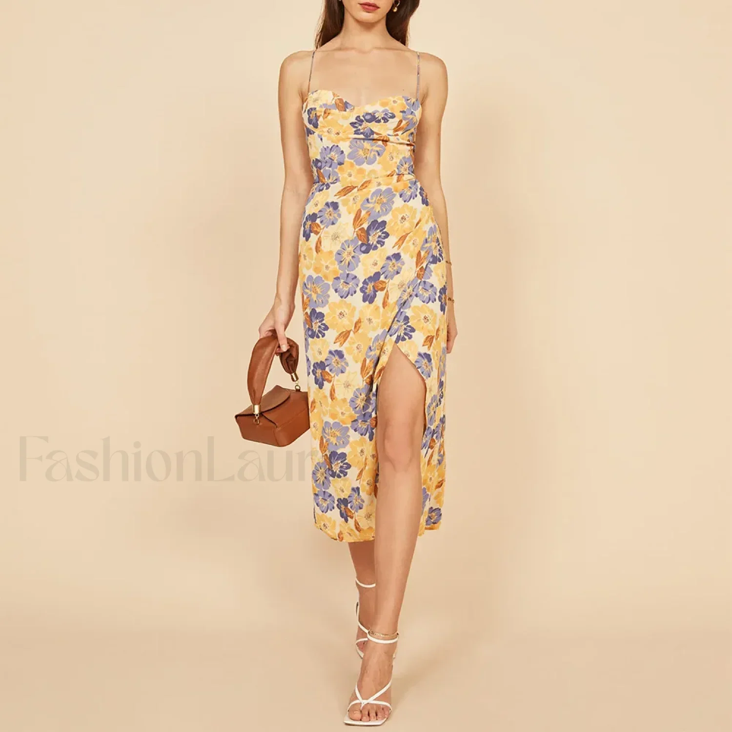 Slit Spaghetti Chiffon Floral Dress - Image 11