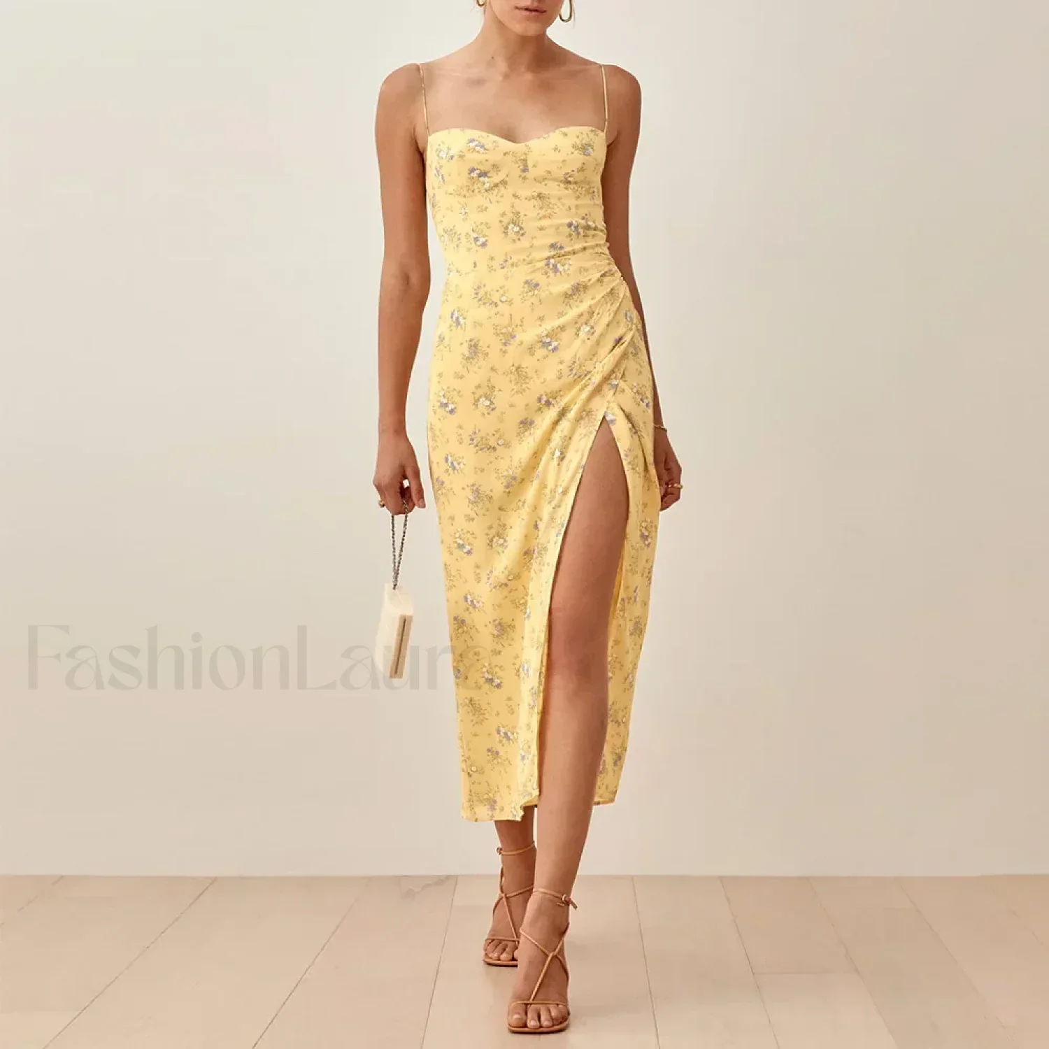Slit Spaghetti Chiffon Floral Dress - Image 13