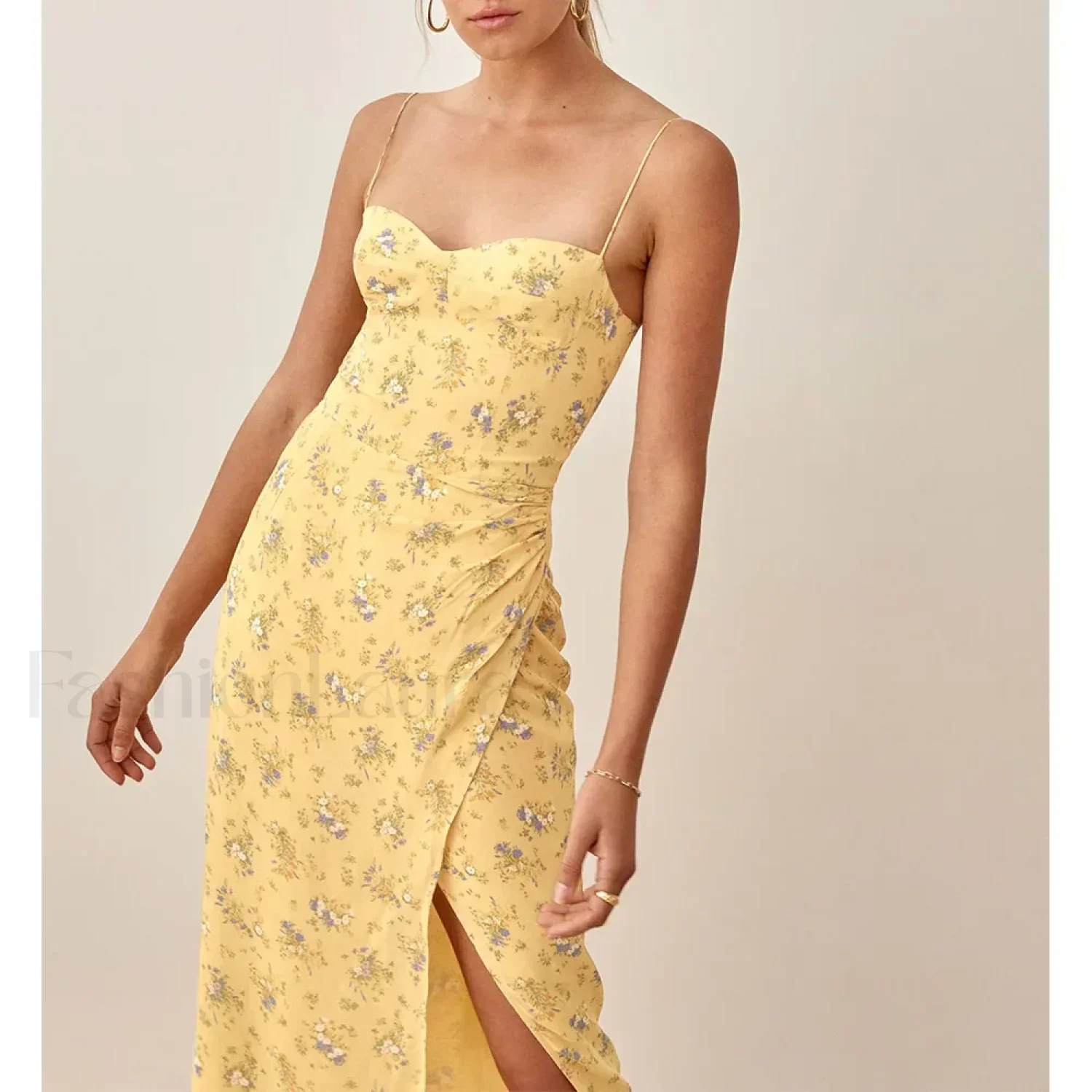 Slit Spaghetti Chiffon Floral Dress - Image 25