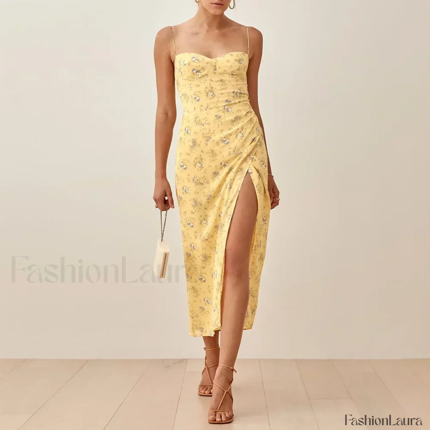 Slit Spaghetti Chiffon Floral Dress - Image 27