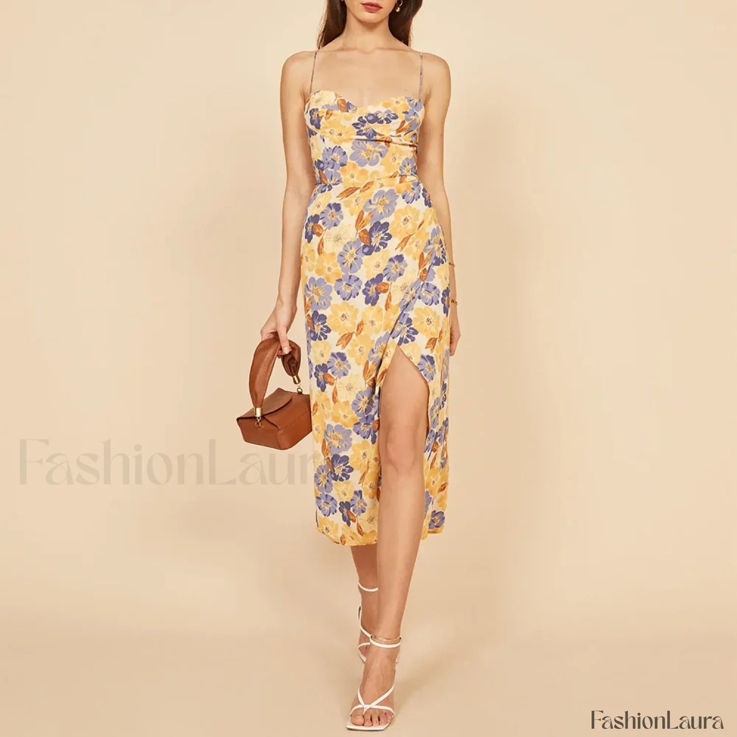 Slit Spaghetti Chiffon Floral Dress - Image 29