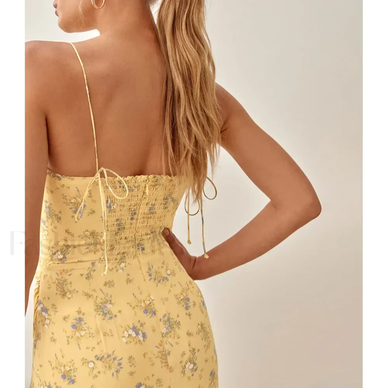 Slit Spaghetti Chiffon Floral Dress - Image 3