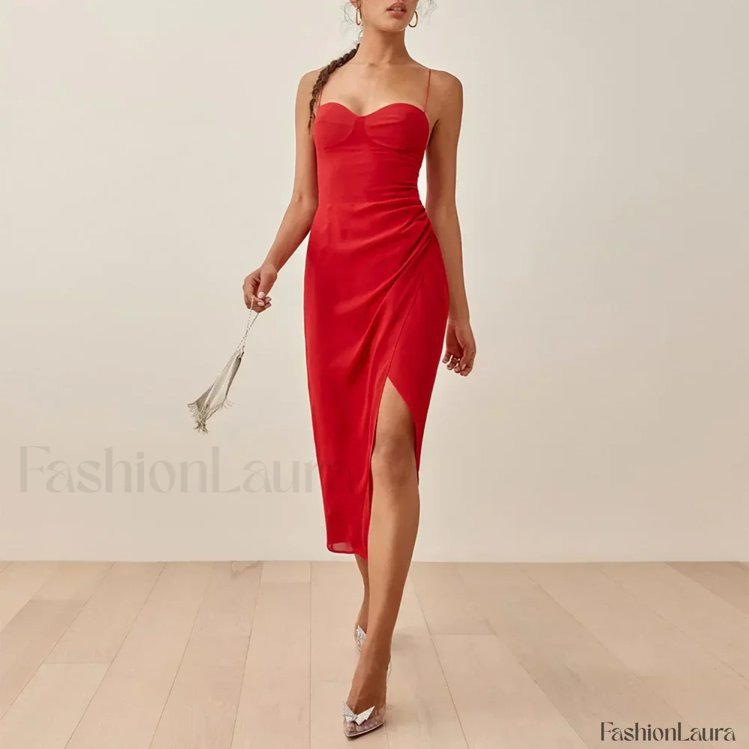 Slit Spaghetti Chiffon Floral Dress - Image 31