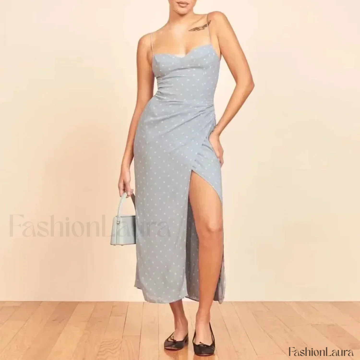 Slit Spaghetti Chiffon Floral Dress - Image 34