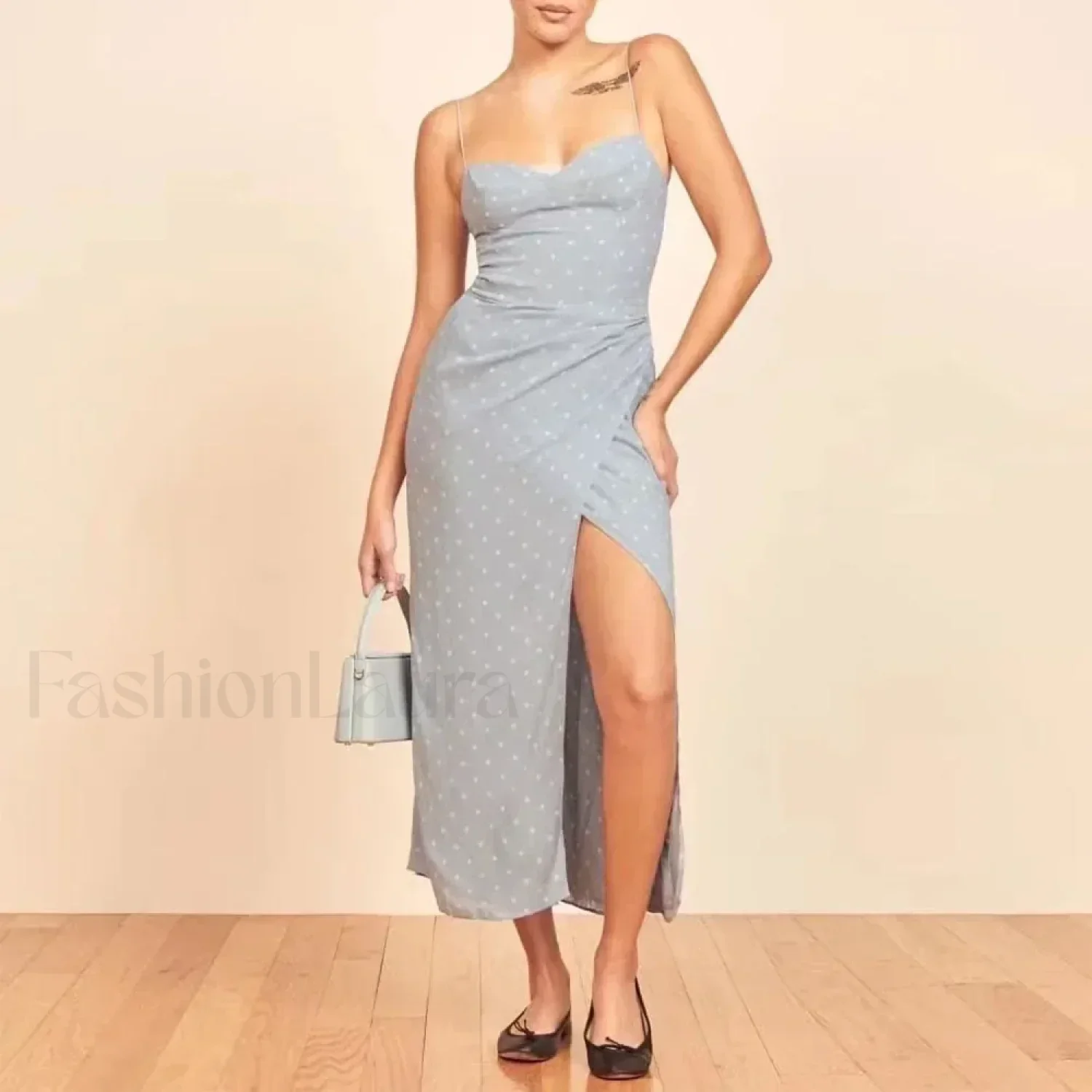 Slit Spaghetti Chiffon Floral Dress - Image 6