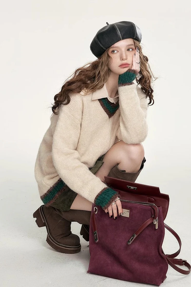 Soft Mohair V Neck Pullover Sweater - Image 2