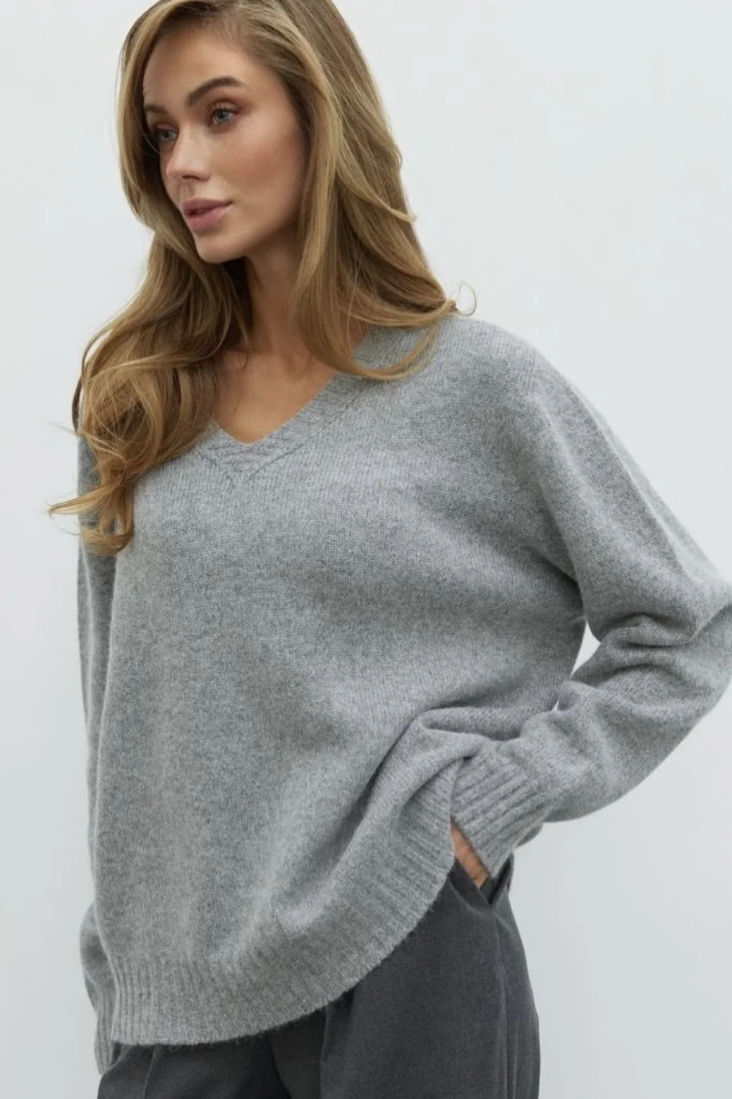 Soft V Neck Relaxed Fit Sweater - Image 3