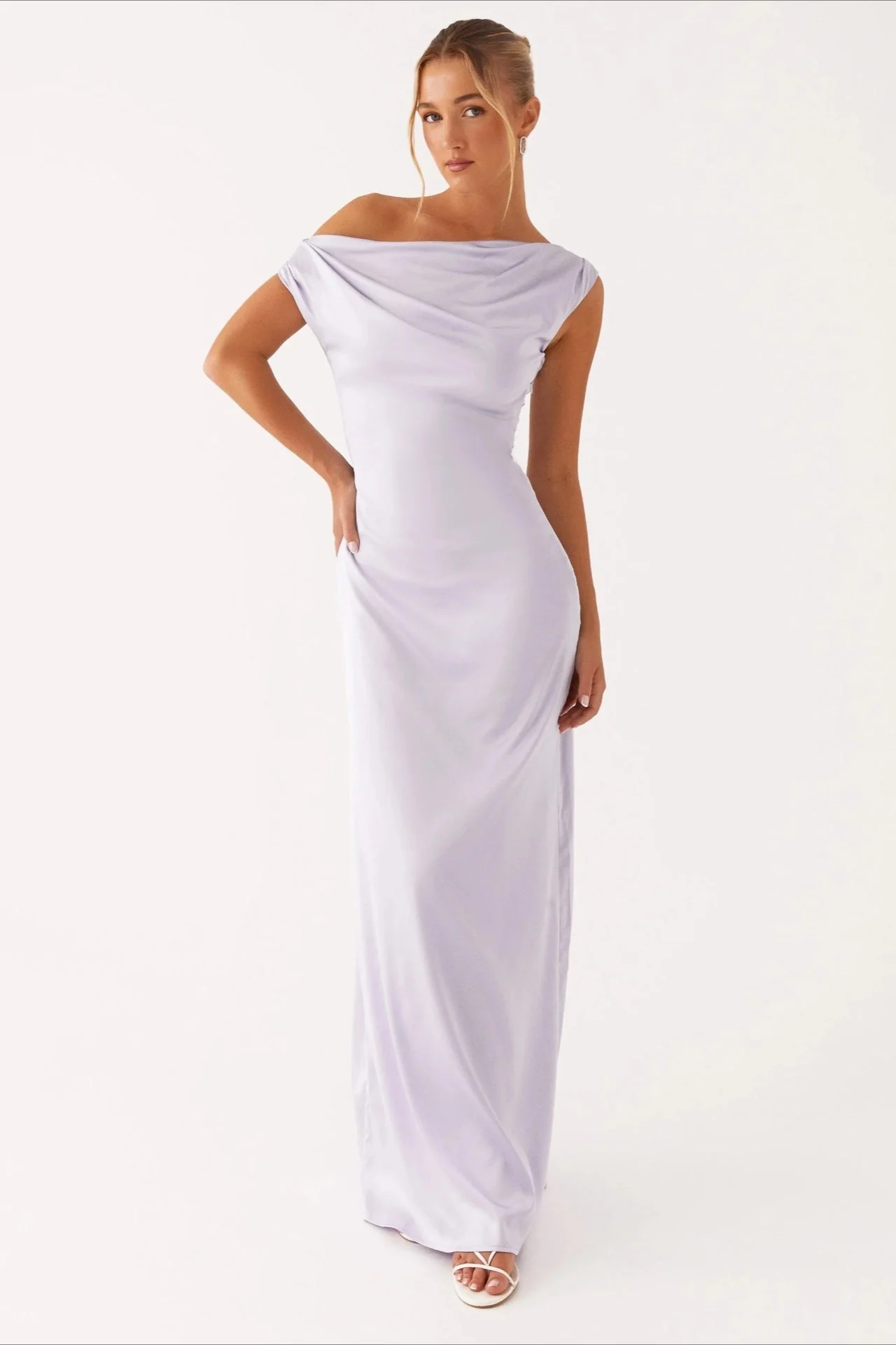 Solid Asymmetric Neckline Formal Dress - Image 16