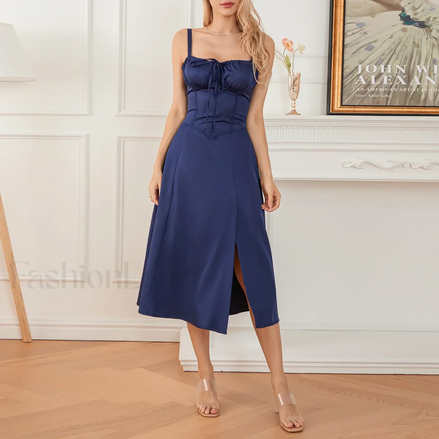 Solid Bandage A-Line Midi Dress - Image 6