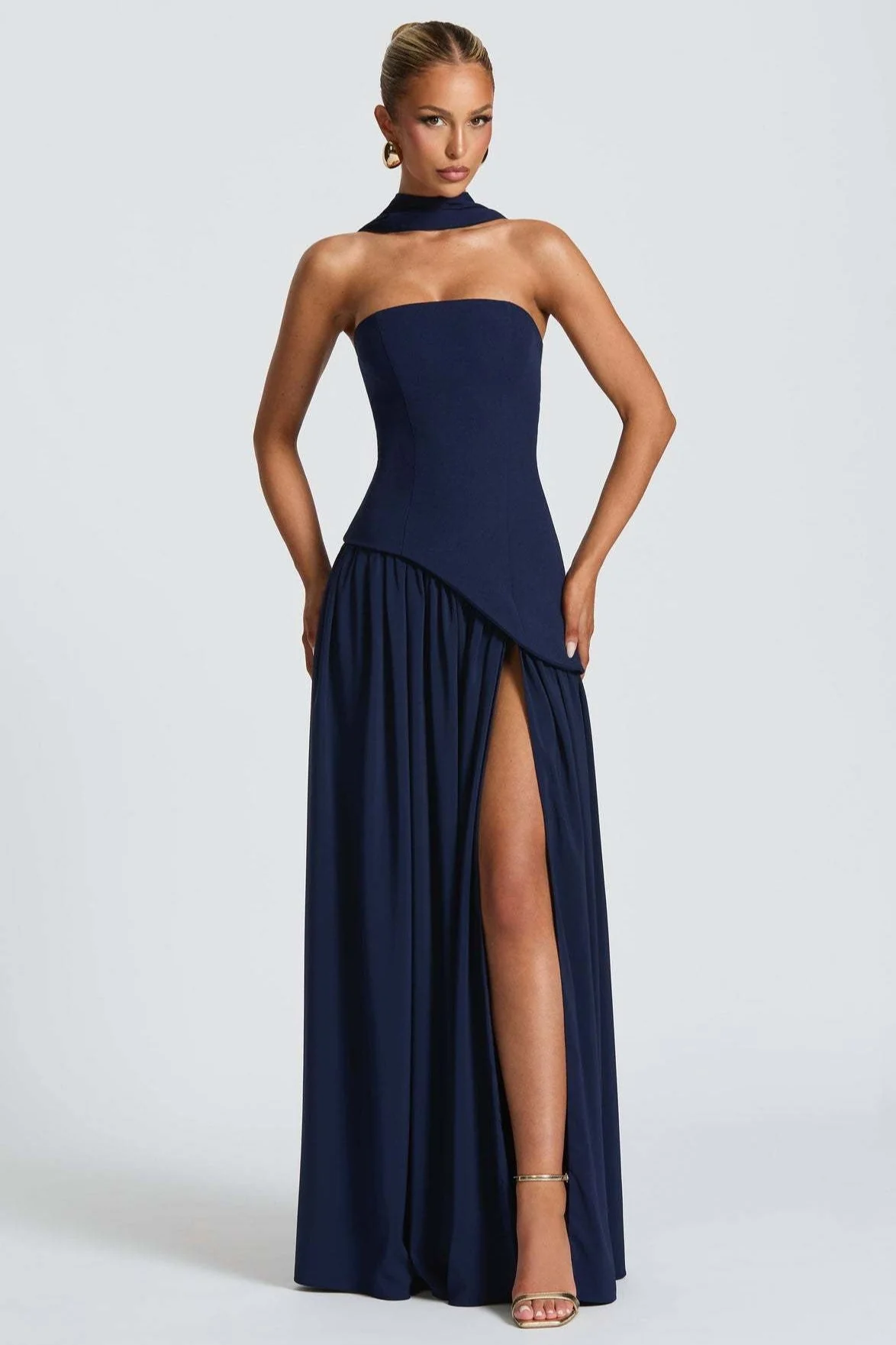 Solid Bustier High Slit Formal Dress - Image 16