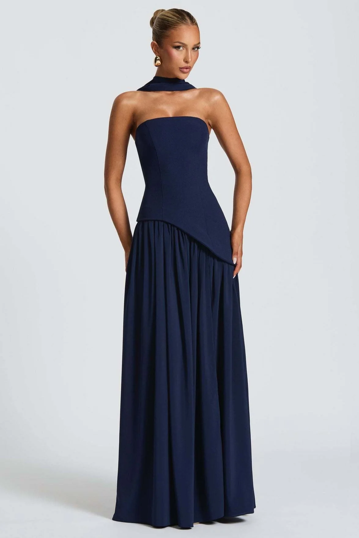 Solid Bustier High Slit Formal Dress - Image 17