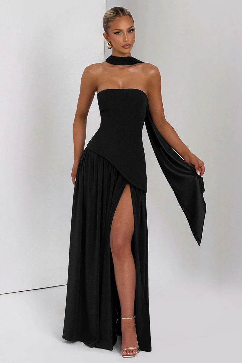 Solid Bustier High Slit Formal Dress - Image 24