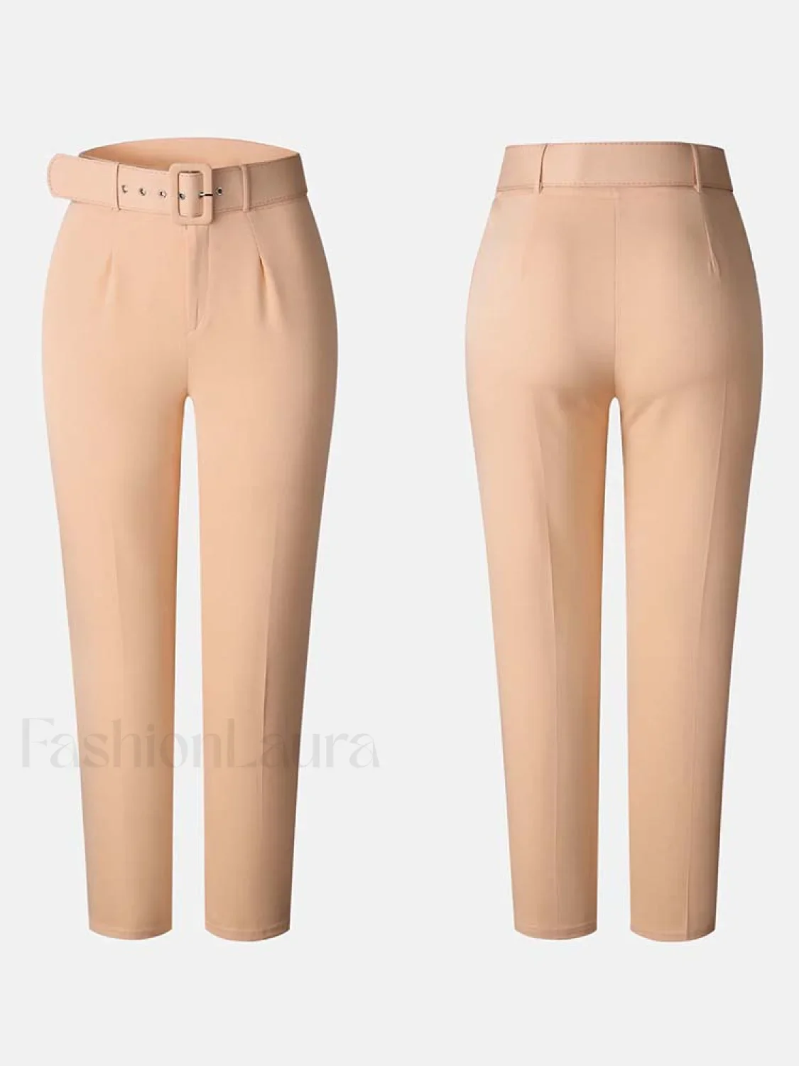 Solid Color Belted Pencil  Pants - Image 15