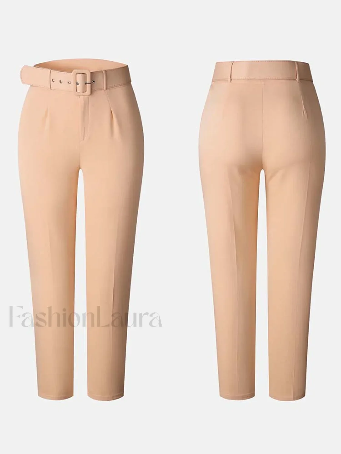 Solid Color Belted Pencil  Pants - Image 4