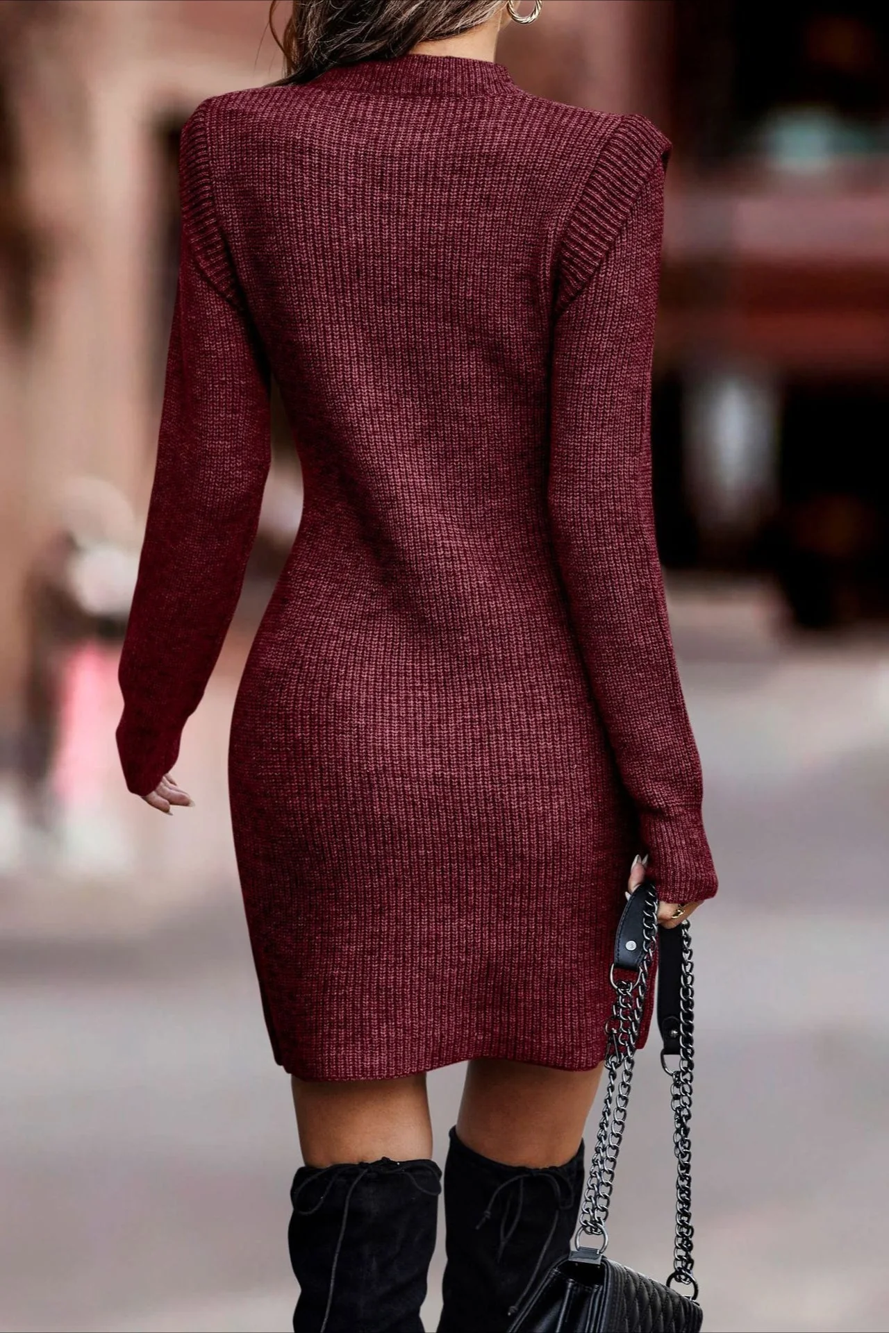 Solid Color Bodycon Knit Sweater - Image 3