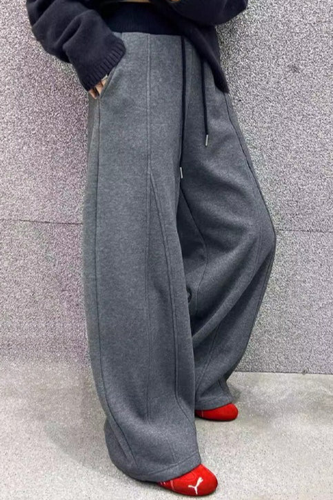 Solid Color Casual Fluid Wide Leg Fleece Sweat Pants - Image 12