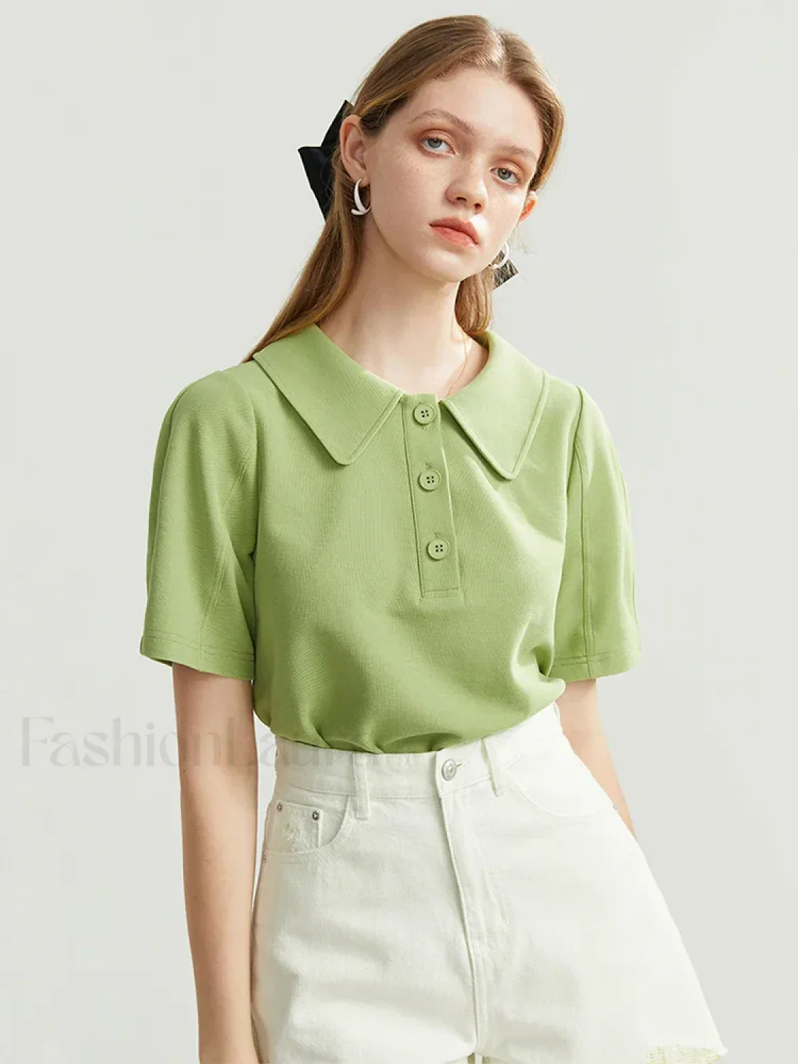 Solid Color Cotton Polo Collar T-Shirt - Image 5