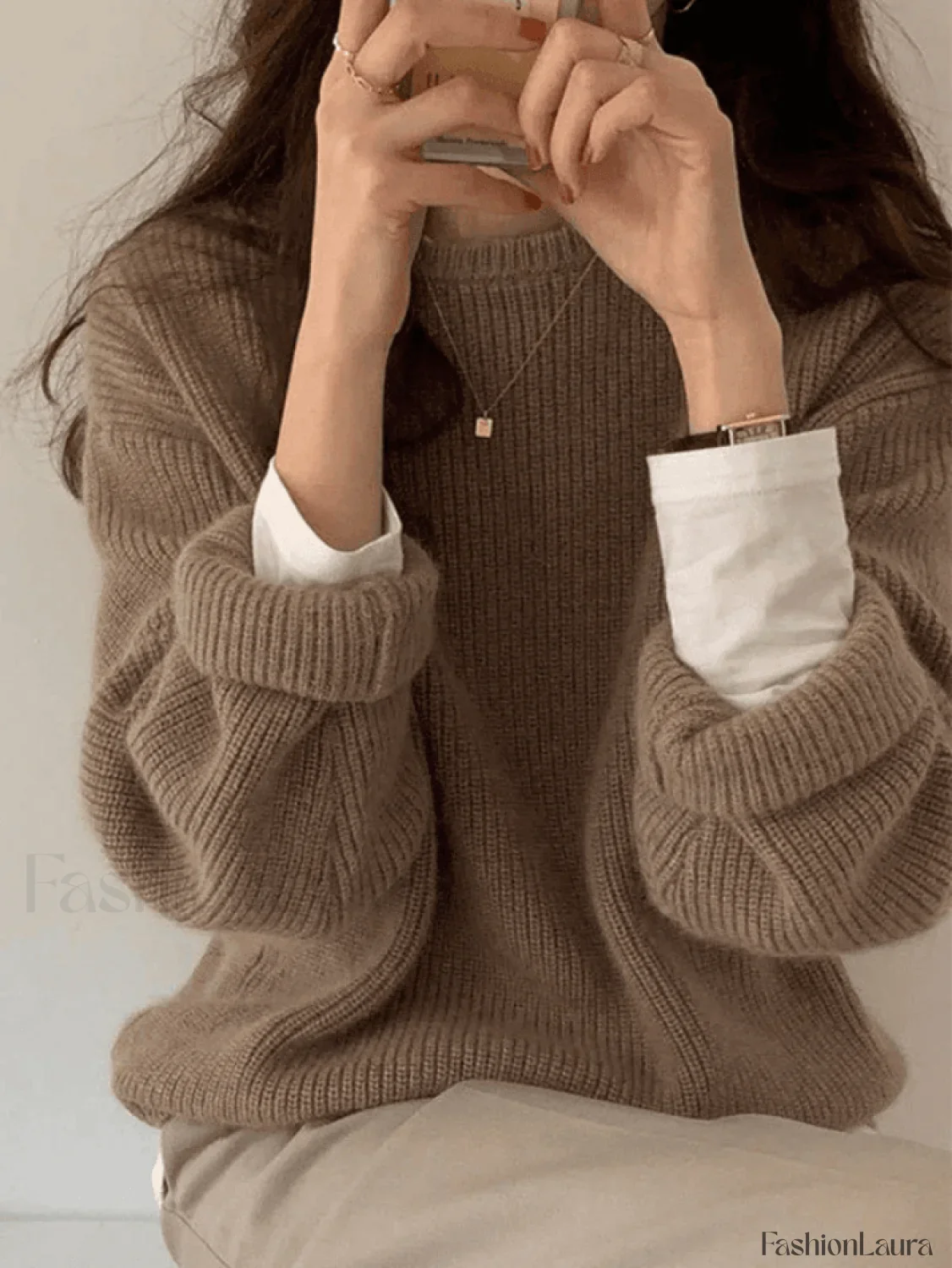 Solid Color Crew Neck Pullover Sweater - Image 37