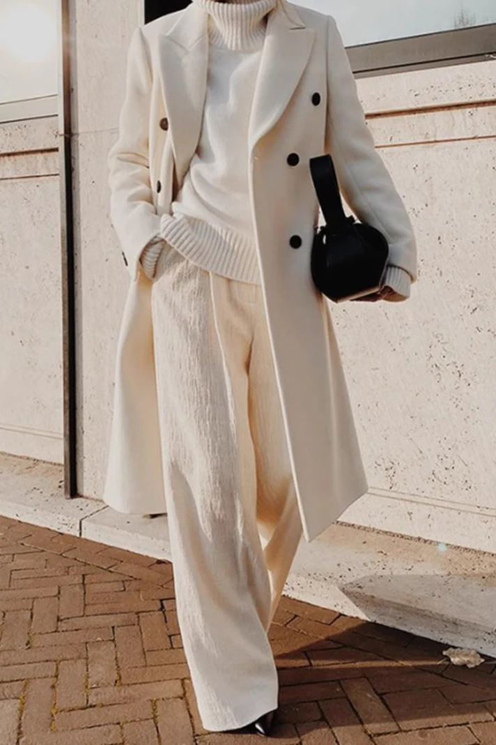 Solid Color Double Breast Lapel Overcoat - Image 5
