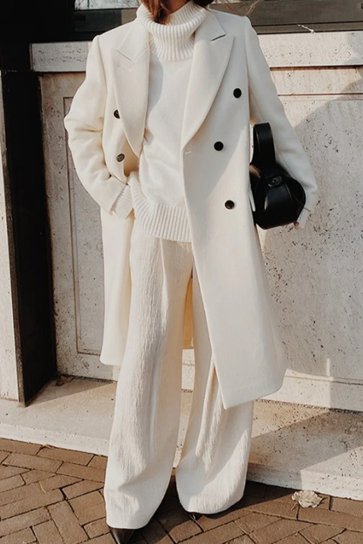 Solid Color Double Breast Lapel Overcoat - Image 7