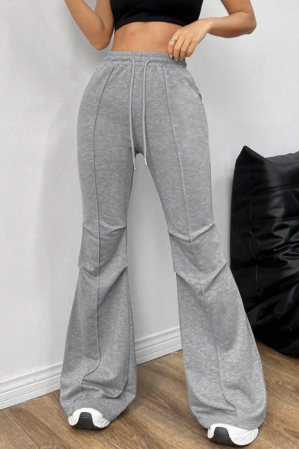 Solid Color Flare Casual Sweat Pants - Image 3