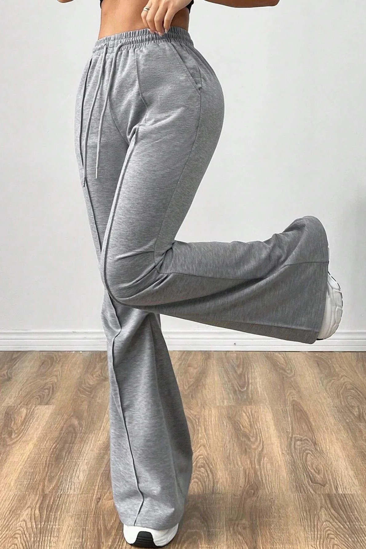 Solid Color Flare Casual Sweat Pants - Image 4
