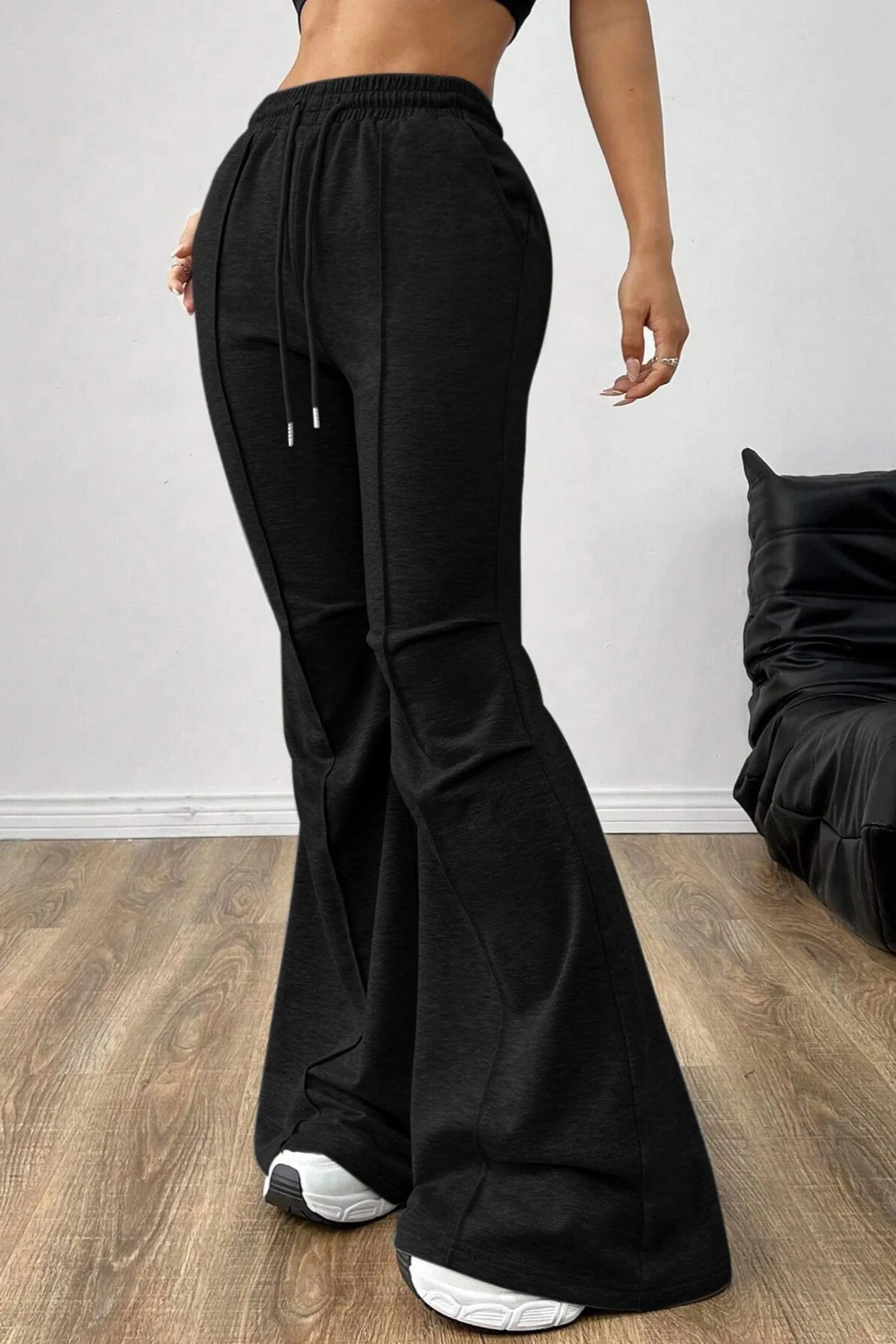 Solid Color Flare Casual Sweat Pants - Image 6