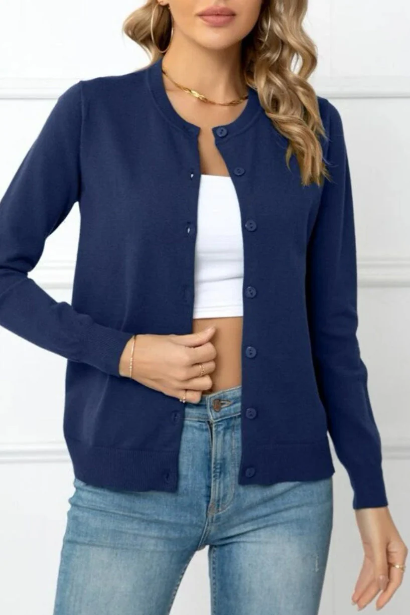Solid Color Knit Cardigan - Image 11